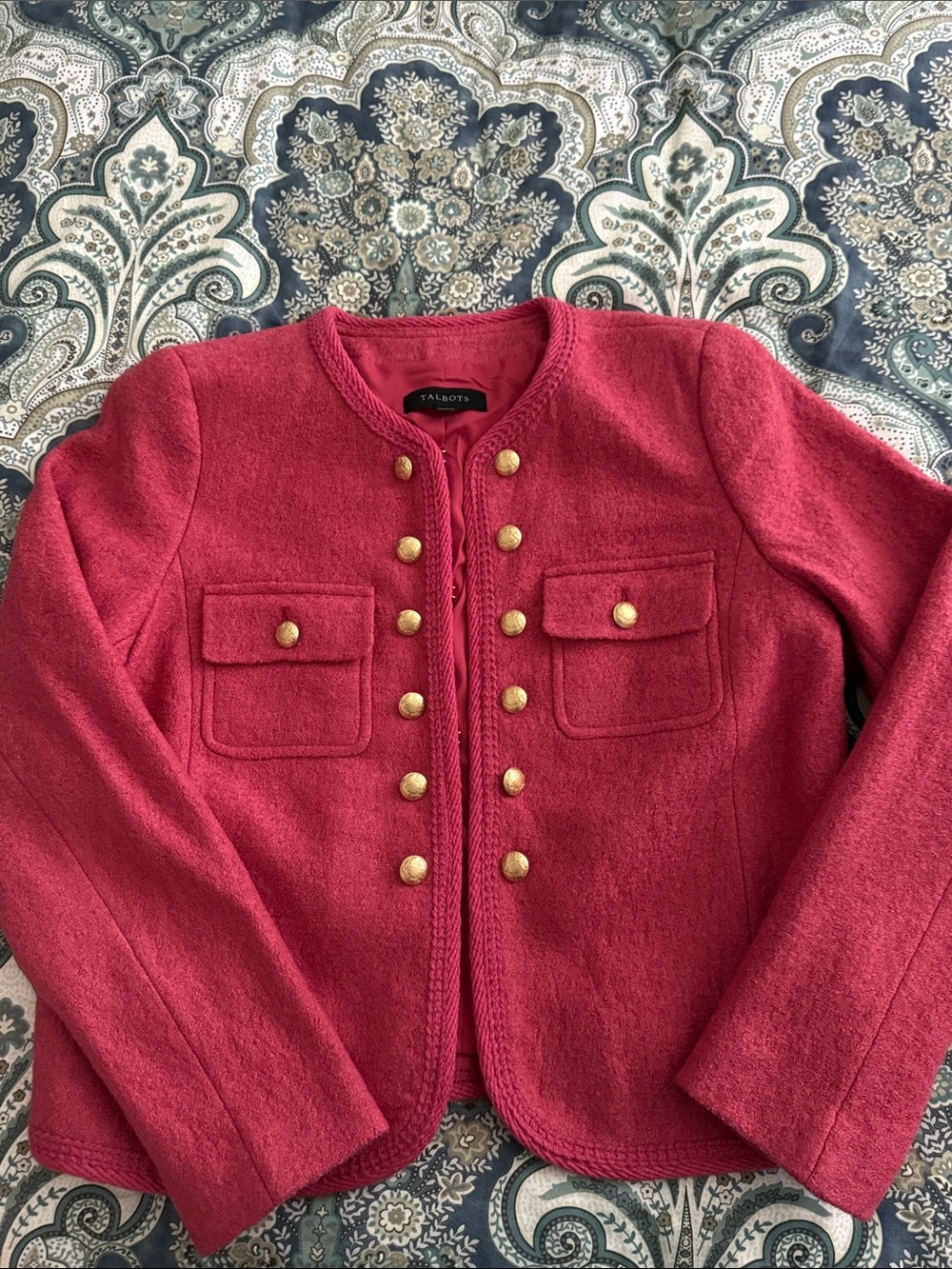 Talbots Raspberry Pink Military-Style Gold Button Jacket